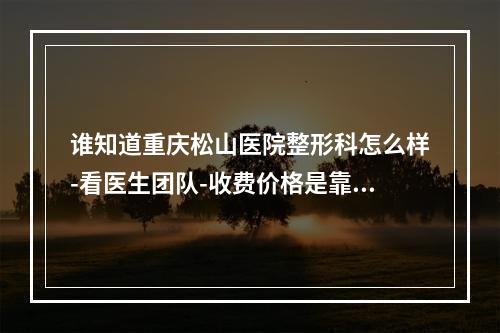 谁知道重庆松山医院整形科怎么样-看医生团队-收费价格是靠谱实惠医院