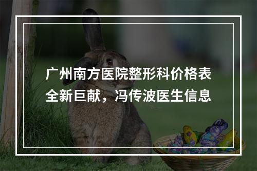 广州南方医院整形科价格表全新巨献，冯传波医生信息