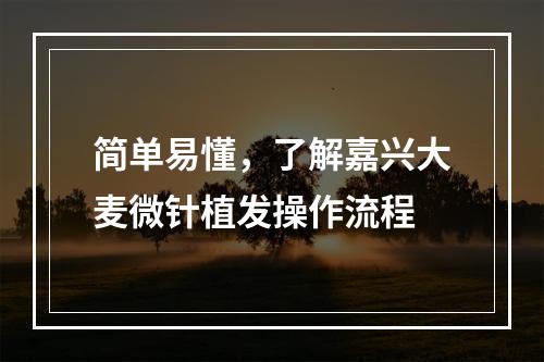 简单易懂，了解嘉兴大麦微针植发操作流程