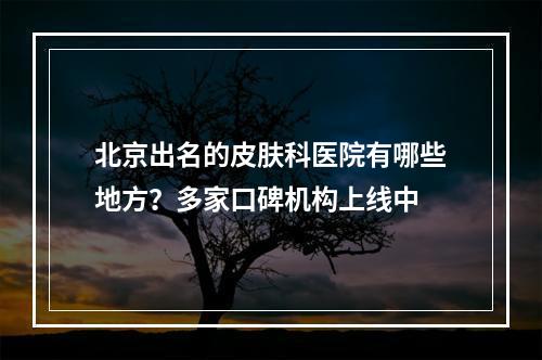 北京出名的皮肤科医院有哪些地方？多家口碑机构上线中