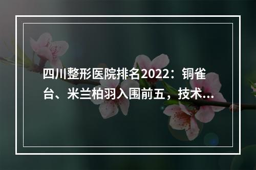 四川整形医院排名2022：铜雀台、米兰柏羽入围前五，技术代表