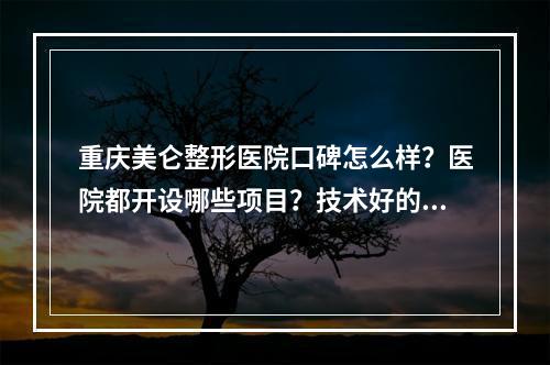 重庆美仑整形医院口碑怎么样？医院都开设哪些项目？技术好的医生有哪些？