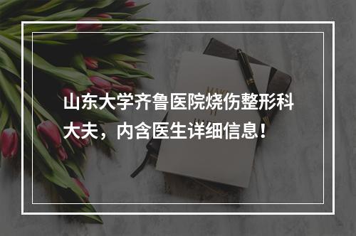 山东大学齐鲁医院烧伤整形科大夫，内含医生详细信息！