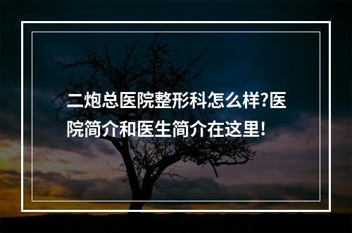 二炮总医院整形科怎么样?医院简介和医生简介在这里!