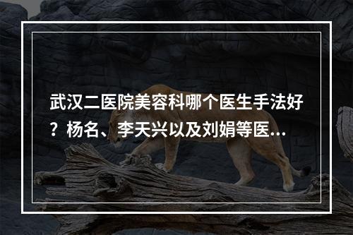 武汉二医院美容科哪个医生手法好？杨名、李天兴以及刘娟等医生实力曝光