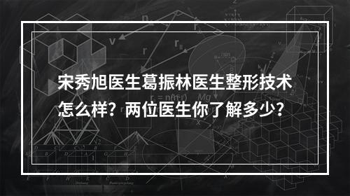 宋秀旭医生葛振林医生整形技术怎么样？两位医生你了解多少？