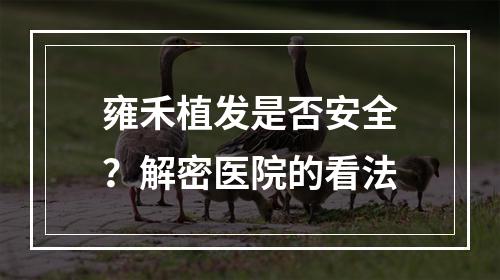 雍禾植发是否安全？解密医院的看法