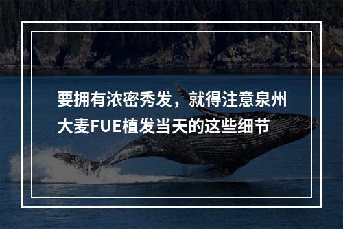 要拥有浓密秀发，就得注意泉州大麦FUE植发当天的这些细节