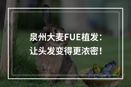 泉州大麦FUE植发：让头发变得更浓密！