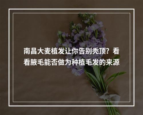 南昌大麦植发让你告别秃顶？看看腋毛能否做为种植毛发的来源