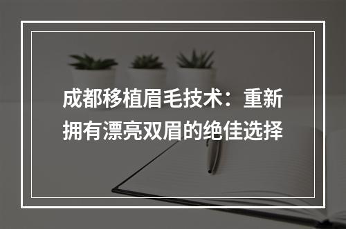 成都移植眉毛技术：重新拥有漂亮双眉的绝佳选择