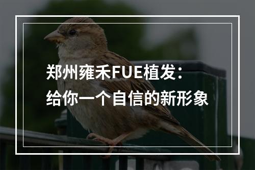 郑州雍禾FUE植发：给你一个自信的新形象