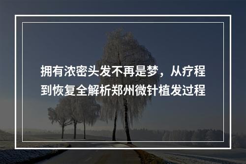 拥有浓密头发不再是梦，从疗程到恢复全解析郑州微针植发过程