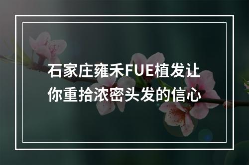 石家庄雍禾FUE植发让你重拾浓密头发的信心