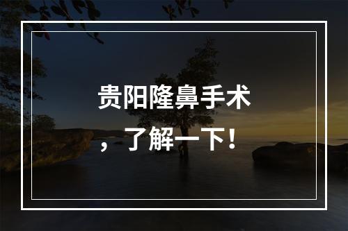 贵阳隆鼻手术，了解一下！