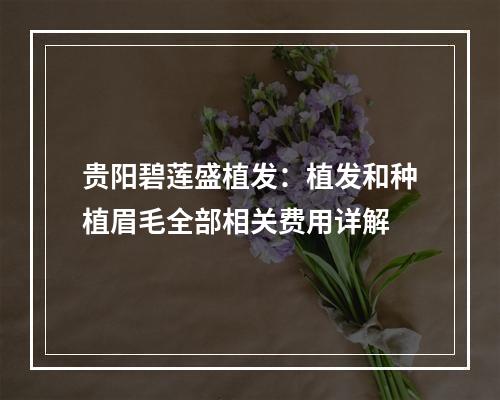 贵阳碧莲盛植发：植发和种植眉毛全部相关费用详解