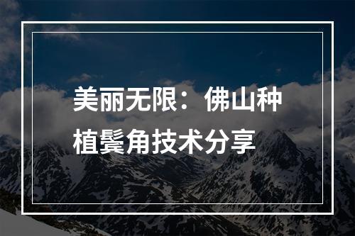 美丽无限：佛山种植鬓角技术分享