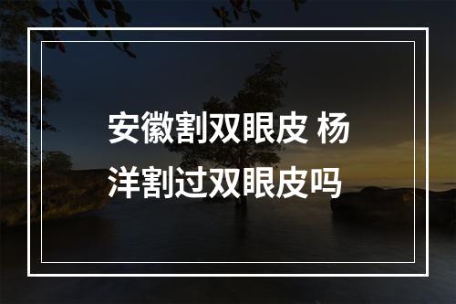 安徽割双眼皮 杨洋割过双眼皮吗