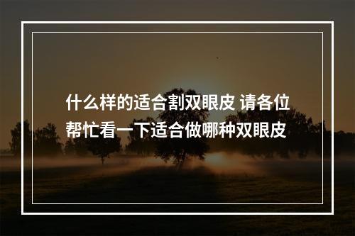 什么样的适合割双眼皮 请各位帮忙看一下适合做哪种双眼皮