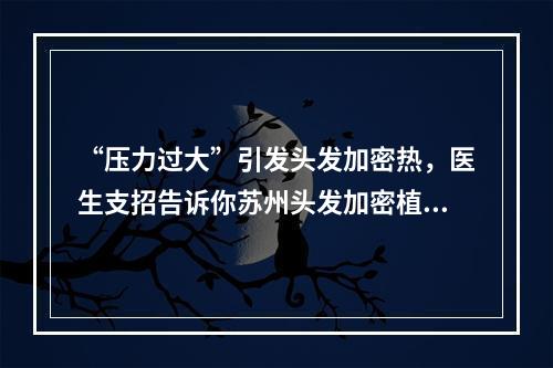 “压力过大”引发头发加密热，医生支招告诉你苏州头发加密植发的弊端