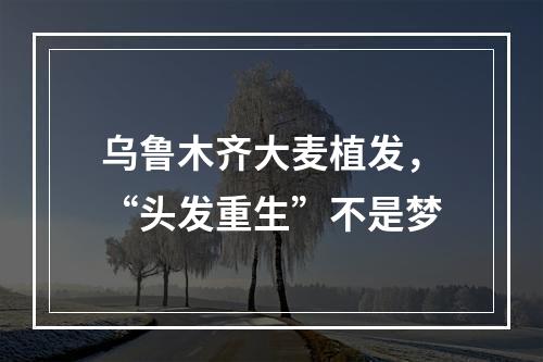 乌鲁木齐大麦植发，“头发重生”不是梦