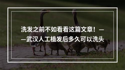 洗发之前不如看看这篇文章！——武汉人工植发后多久可以洗头