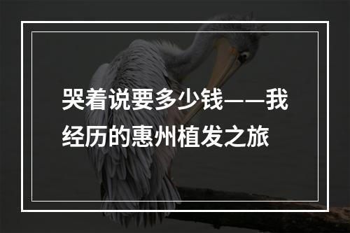 哭着说要多少钱——我经历的惠州植发之旅