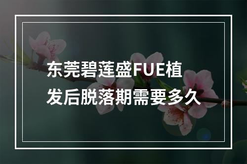 东莞碧莲盛FUE植发后脱落期需要多久