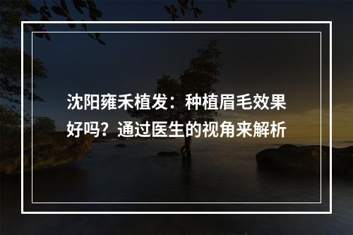 沈阳雍禾植发：种植眉毛效果好吗？通过医生的视角来解析