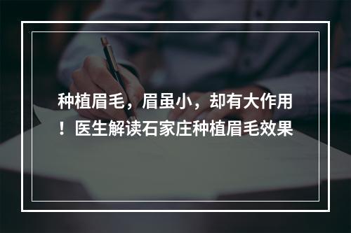 种植眉毛，眉虽小，却有大作用！医生解读石家庄种植眉毛效果