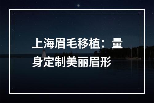 上海眉毛移植：量身定制美丽眉形