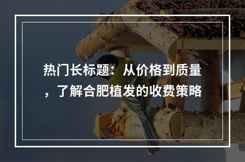 热门长标题：从价格到质量，了解合肥植发的收费策略