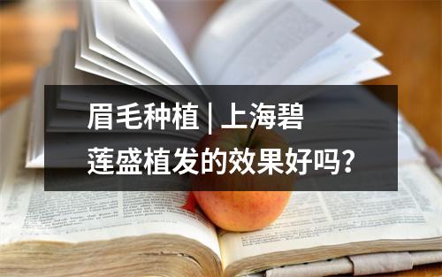 眉毛种植 | 上海碧莲盛植发的效果好吗？