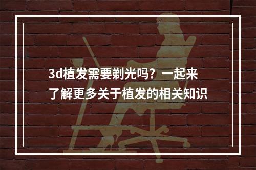 3d植发需要剃光吗？一起来了解更多关于植发的相关知识