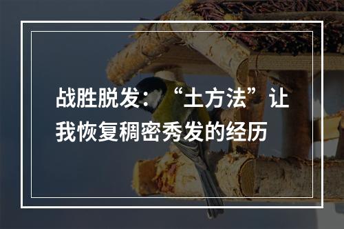 战胜脱发：“土方法”让我恢复稠密秀发的经历