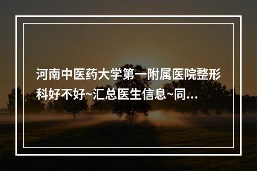 河南中医药大学第一附属医院整形科好不好~汇总医生信息~同时附上真人案例体验~