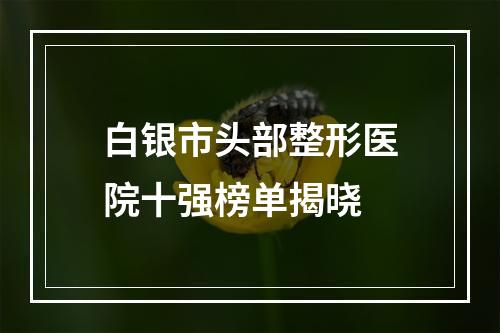 白银市头部整形医院十强榜单揭晓