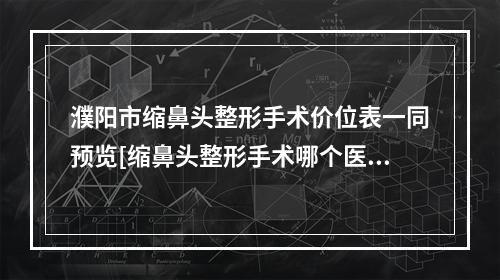 濮阳市缩鼻头整形手术价位表一同预览[缩鼻头整形手术哪个医院比较优惠]