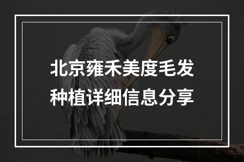 北京雍禾美度毛发种植详细信息分享