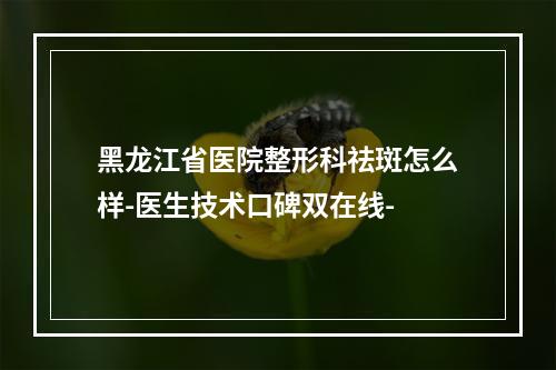 黑龙江省医院整形科祛斑怎么样-医生技术口碑双在线-