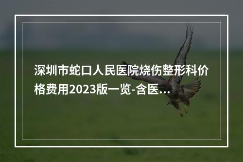 深圳市蛇口人民医院烧伤整形科价格费用2023版一览-含医生资历技术口碑