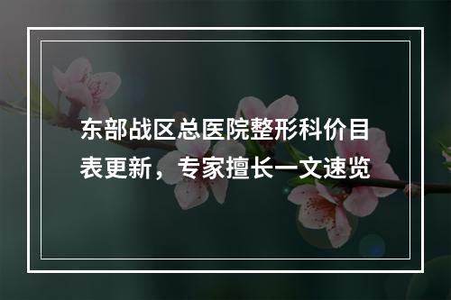 东部战区总医院整形科价目表更新，专家擅长一文速览