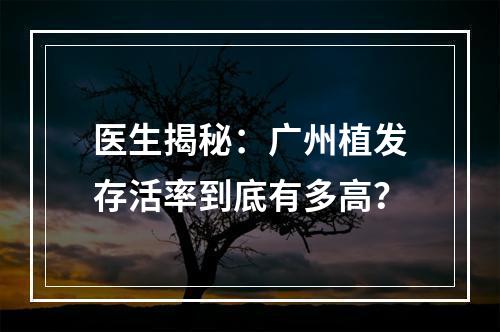 医生揭秘：广州植发存活率到底有多高？