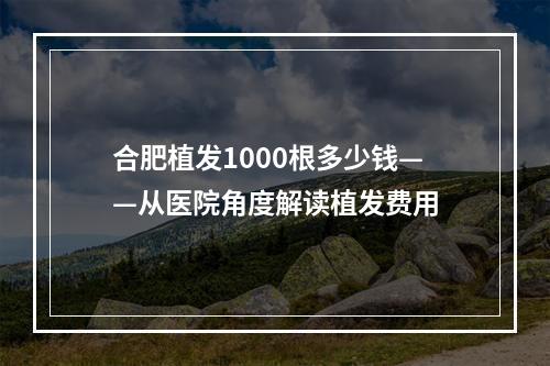 合肥植发1000根多少钱——从医院角度解读植发费用