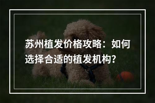 苏州植发价格攻略：如何选择合适的植发机构？