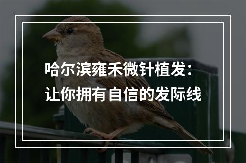 哈尔滨雍禾微针植发：让你拥有自信的发际线