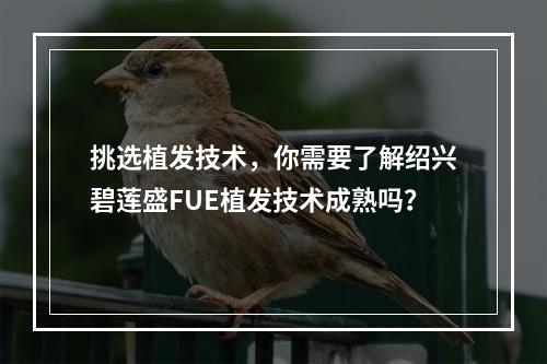 挑选植发技术，你需要了解绍兴碧莲盛FUE植发技术成熟吗？