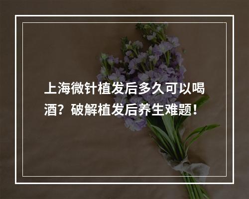 上海微针植发后多久可以喝酒？破解植发后养生难题！