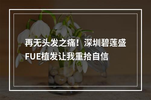 再无头发之痛！深圳碧莲盛FUE植发让我重拾自信