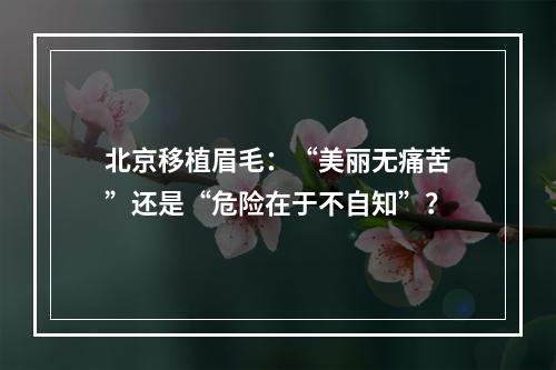 北京移植眉毛：“美丽无痛苦”还是“危险在于不自知”？